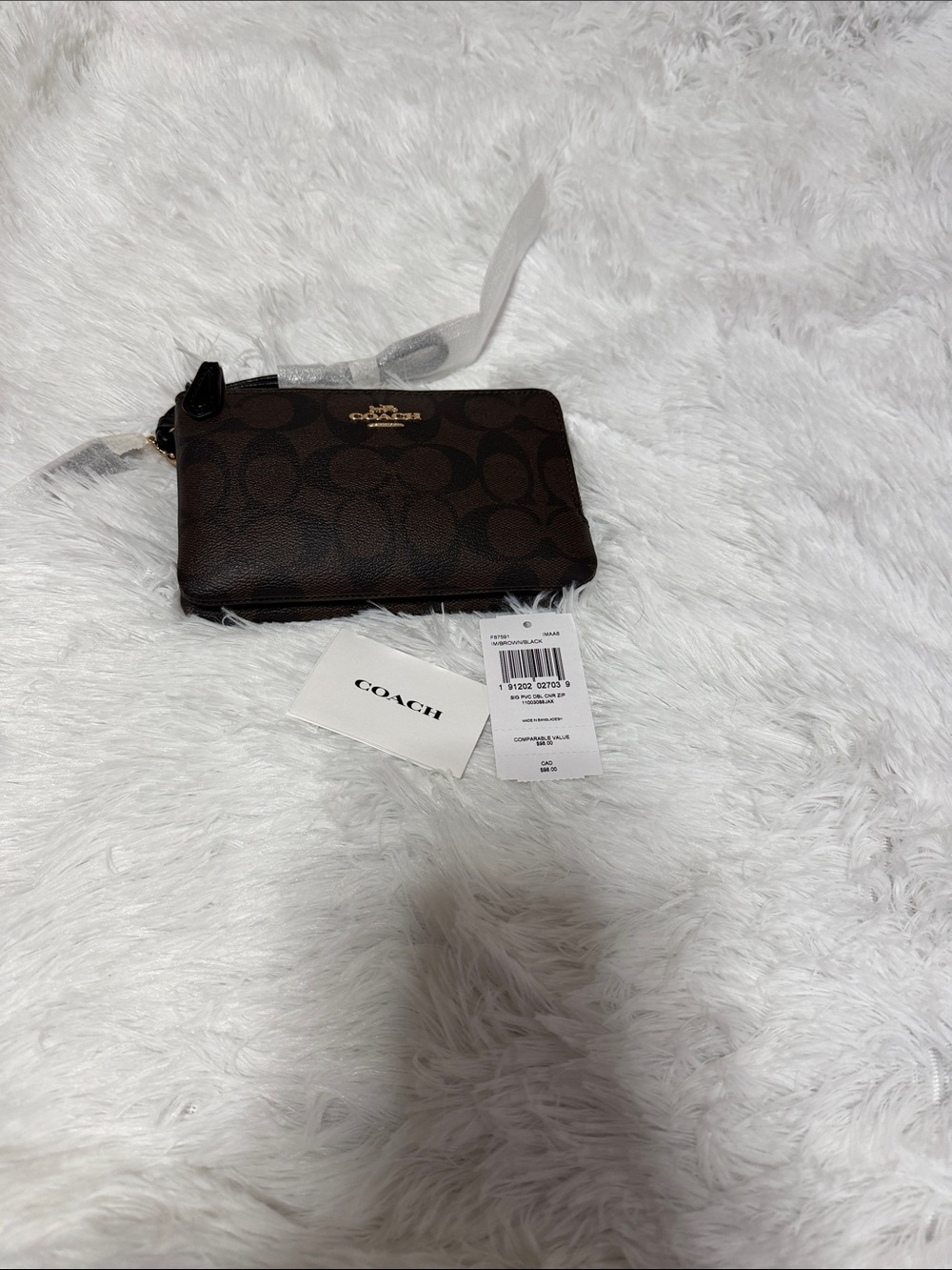 Coach Dark Brown Signature Zip Wristlet